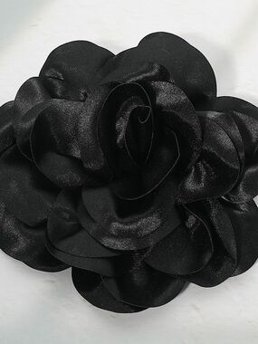 Black Oversized Fabric Camellia Flower Brooch Pin Hairpin 3D Womens Statement
